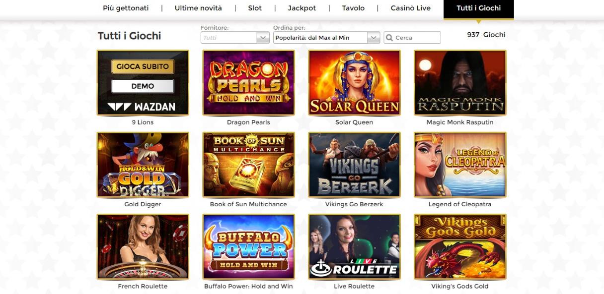 Giochi disponibili su unique casino