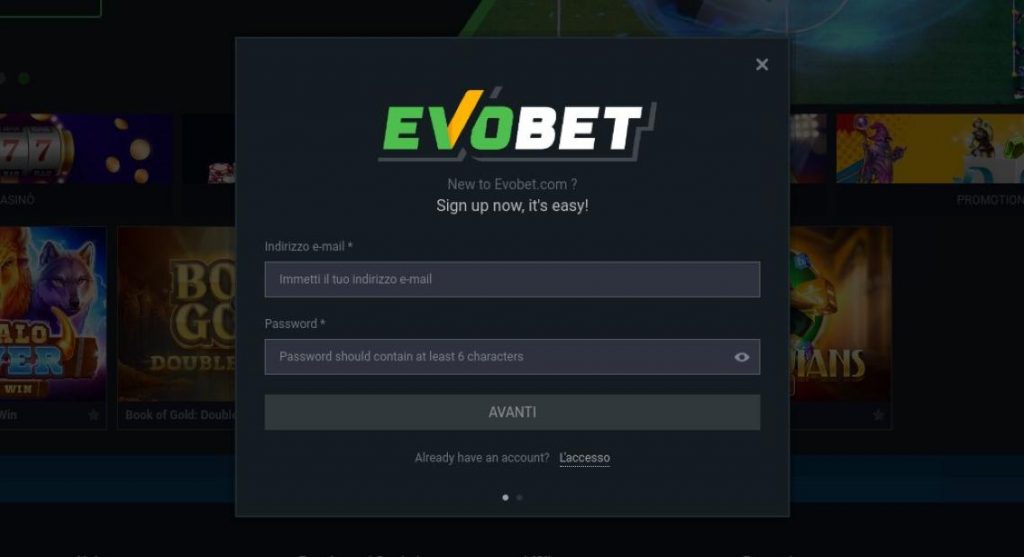 Come aprire un account su EvoBet